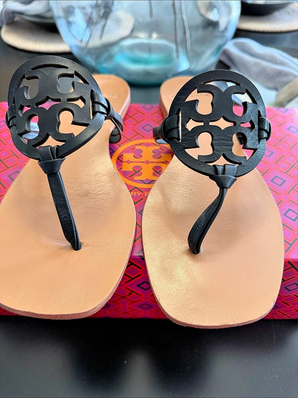 Tory Burch Miller Square Toe Sandal Flat Black